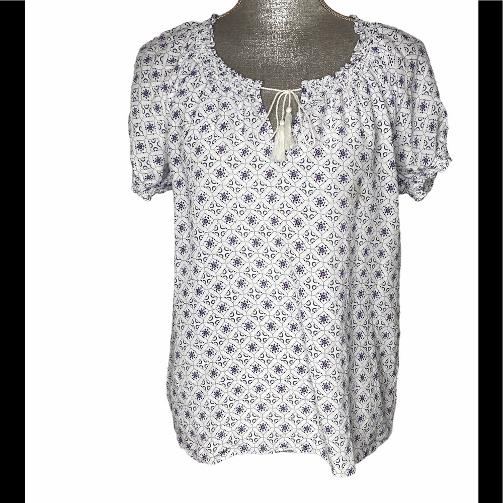 Joie Masha Tassel Printed Silk Blouse Size Small